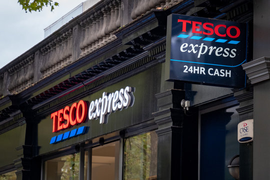 LONDON-OCTOBER, 2019: Tesco Express store in West London, a local / convenience branch of the large British supermarket chain