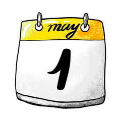Calendar with the date of May 1 on a white background. Labour Day. Vector illustration