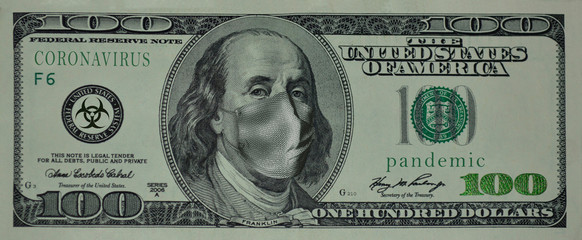 100 US dollars, Franklin with a medical mask on his face