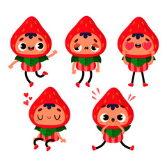 Fresa adorable con varias expresiones
