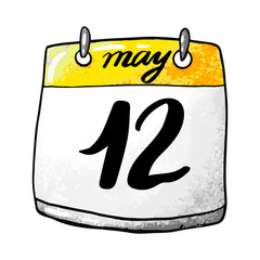 Calendar with the date of May 12 on a white background. Holiday International Nurse's Day. Vector illustration