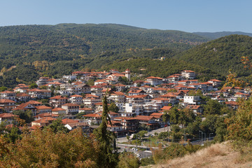 Fototapeta na wymiar Aerial view of villages and coastline from the castle of Platamon, Pieria, Macedonia, Greece