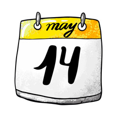 Calendar with the date of May 14 on a white background. Holiday Freelancer Day, World Migratory Bird Day. Vector illustration