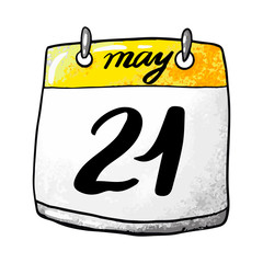 Calendar with the date of May 21 on a white background. Holiday Polar Explorer Day, Military Translator Day, Pacific Fleet Day. Vector illustration