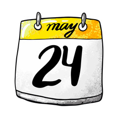 Calendar with the date of May 24 on a white background. Holiday Day of Slavic writing and culture, Day personnel officer. Vector illustration