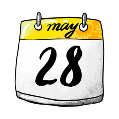 Calendar with the date of May 28 on a white background. Holiday Border Guard Day, Optimizer Day, Brunettes Day. Vector illustration