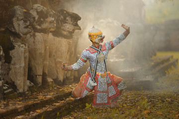 Art culture Thailand Dancing in masked khon in literature ramayana,thailand culture Khon,Vintage...