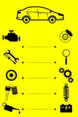Car service, repair, diagnostics - set of icons for repair around the car. Vector vertical
