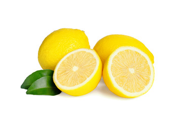 lemon with  leaves on white background