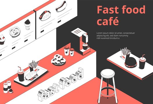 Fastfood Cafe Isometric Interior 