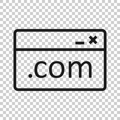 Website domain icon in flat style. Com internet address vector illustration on white isolated background. Server business concept.