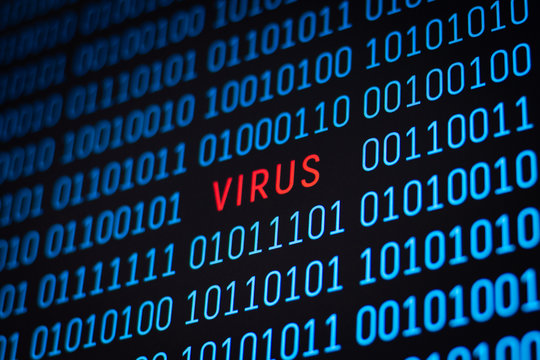 Special program found virus in binary code of the program. Concept of cybercrime, hacker attack