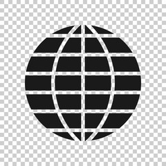 Earth planet icon in flat style. Globe geographic vector illustration on white isolated background. Global communication business concept.