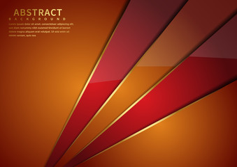 Abstract orange and red triangle diagonal geometric overlapping with lighting on orange background. Luxury style.
