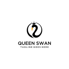Simple luxury  swan logo design template with crown queen sign