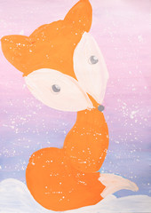 Children drawing red fox shot