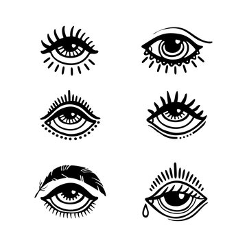 Set of hand drawn eyes. Doodle style. Tattoo design element.The third eye vector illustration.