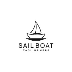 Simple Sailboat dhow ship line art logo design