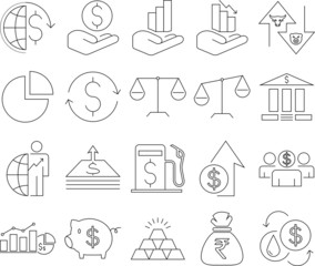 Modern outline style economy, finance and growth vector icons. Economy and Money icons.