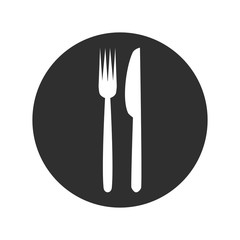 The picture shows kitchen appliances, knife and plug, for logo, for kitchen, restaurant.