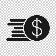 Coins stack icon in flat style. Dollar coin vector illustration on white isolated background. Money stacked business concept.