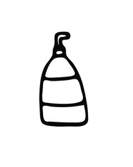 Hand drawn vector illustration with liquid soap or other detergent. Isolated on white background illustration with a hygienic theme for flyers, banners, booklets and other printed materials.