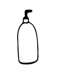 Hand drawn vector illustration with liquid soap or other detergent. Isolated on white background illustration with a hygienic theme for flyers, banners, booklets and other printed materials.