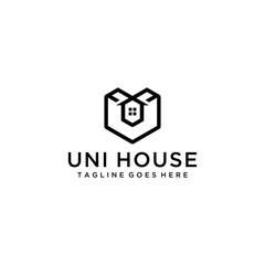 Creative Modern House Real Estate with sign U Logo design