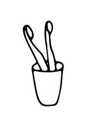 Hand drawn toothbrush icon. Health care and tooth's hygiene. Isolated on the white background vector illustration for flyers, banners, company identify and other paper and digital materials. Bathroom.