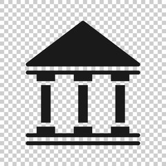 Bank building icon in flat style. Government architecture vector illustration on white background. Museum exterior business concept.