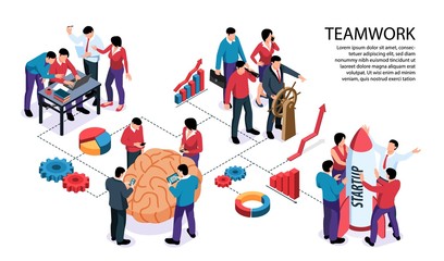 Teamwork Isometric Infographic  Banner