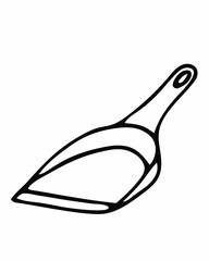 Hand drawn vector illustration with scoop for cleaning garbage in the bathroom and other rooms. Isolated image on white background for flyers, banners and other printed materials.
