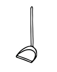 Hand drawn vector illustration with scoop with a long handle for cleaning garbage in the bathroom and other rooms. Isolated image on white background for flyers, banners and other printed materials.