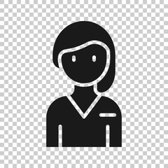 Woman face icon in flat style. People vector illustration on white background. Partnership business concept.