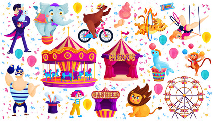 Vintage circus show flat vector stickers set