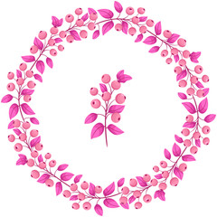 Vector berry wreath; pink berry wreath for greeting cards, invitations, posters, banners, wedding cards, web design.