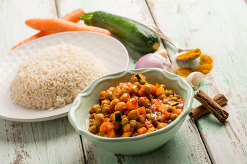 basmati rice with mixed vegetables salad turmeric and cinnamon