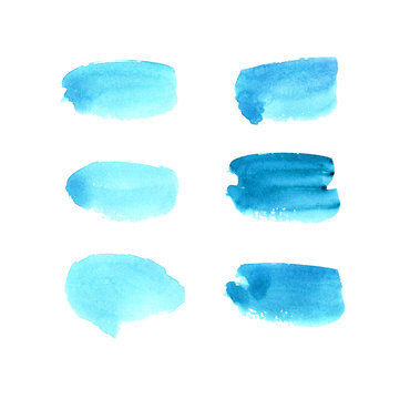 Blue Watercolor Brush Strokes Set Isolated