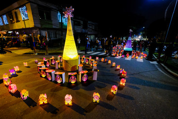 Colombia Armenia Religious celebration of small candles. At night, candles are lit in self-made boamgi lanterns.