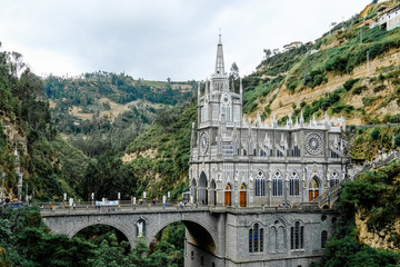 Ipiales, Columbia, december 2018 A basilica church located in the southern Colombian , and is built inside the canyon of the Guáitara River. famous gothic catholic cathedral in colombia