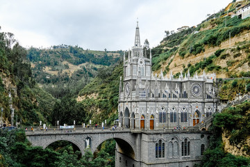 Ipiales, Columbia, december 2018 A basilica church located in the southern Colombian , and is built inside the canyon of the Guáitara River. famous gothic catholic cathedral in colombia © Margarita Timofeeva