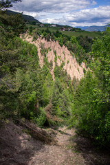 View of the Earth pyramids, Piramidi di terra in Ritten, Bolzano alps, Longomoso, South Tyrol, Italy