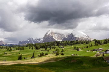 Foto op Canvas Alpe di Siusi - Seiser Alm - Langkofel mountain group in background in Dolomites, Trentino Alto Adige, South Tyrol, Italy © kfritsch_69
