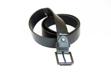 men's black leather belt for trousers on a white background