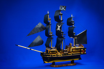 Wooden model of a handmade pirate fighting ship