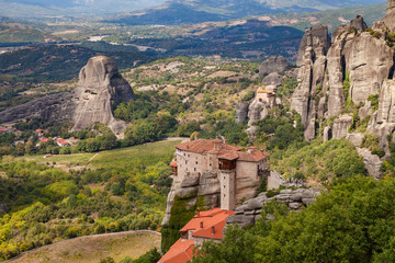 Fototapeta na wymiar Meteora rocks with monasteries, Greece. Summer daytime.