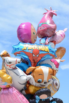&lrm;Negotin, Serbia, May &lrm;11, &lrm;2017, Fair. Balloons for kids with the shapes of cartoon characters.