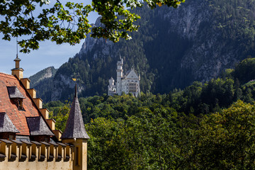 Beautiful view of world-famous Neuschwanstein Castle, the nineteenth-century Romanesque Revival...