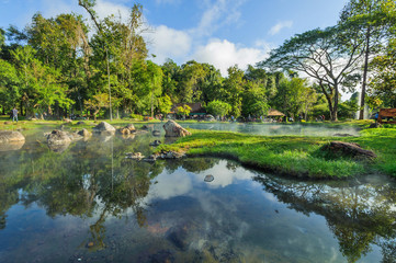 Fototapeta na wymiar Natural environment hot spring at Jaeson National Park in Lampang, Thailand