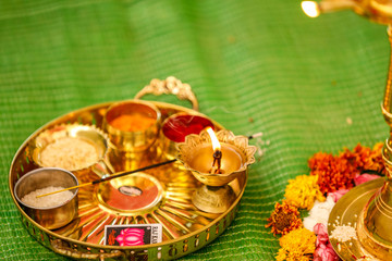 Indian traditional wedding ceremony : Decorative puja thali